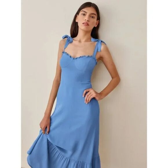 Reformation Nikita Midi Dress in Azure Blue Size 0 - Picture 4 of 11